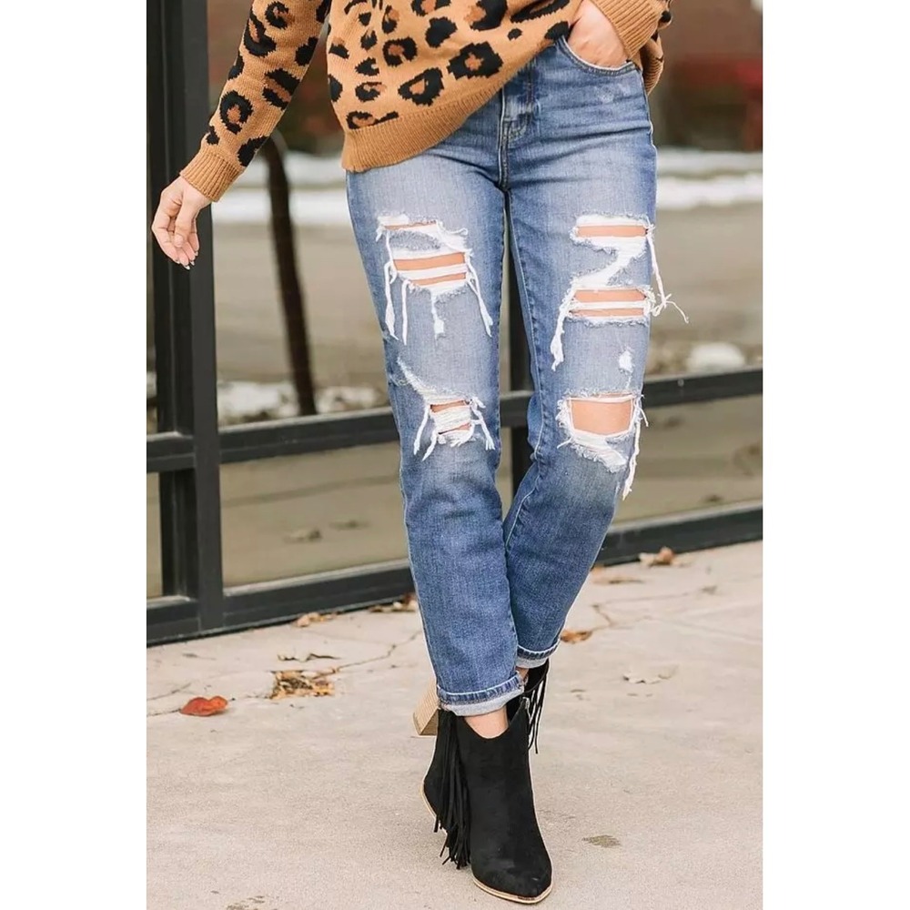 Willow & Root High Rise Mom Fit Distressed Ankle Stretch Jeans, Size 27, Classic